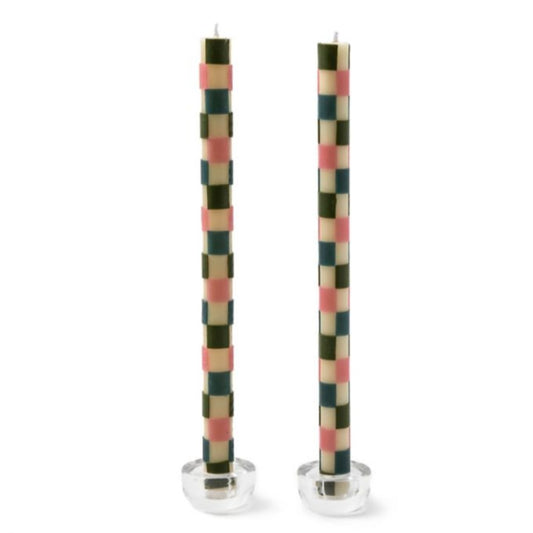 MacKenzie-Childs Check Dinner Candles - Pastel - Set of 2