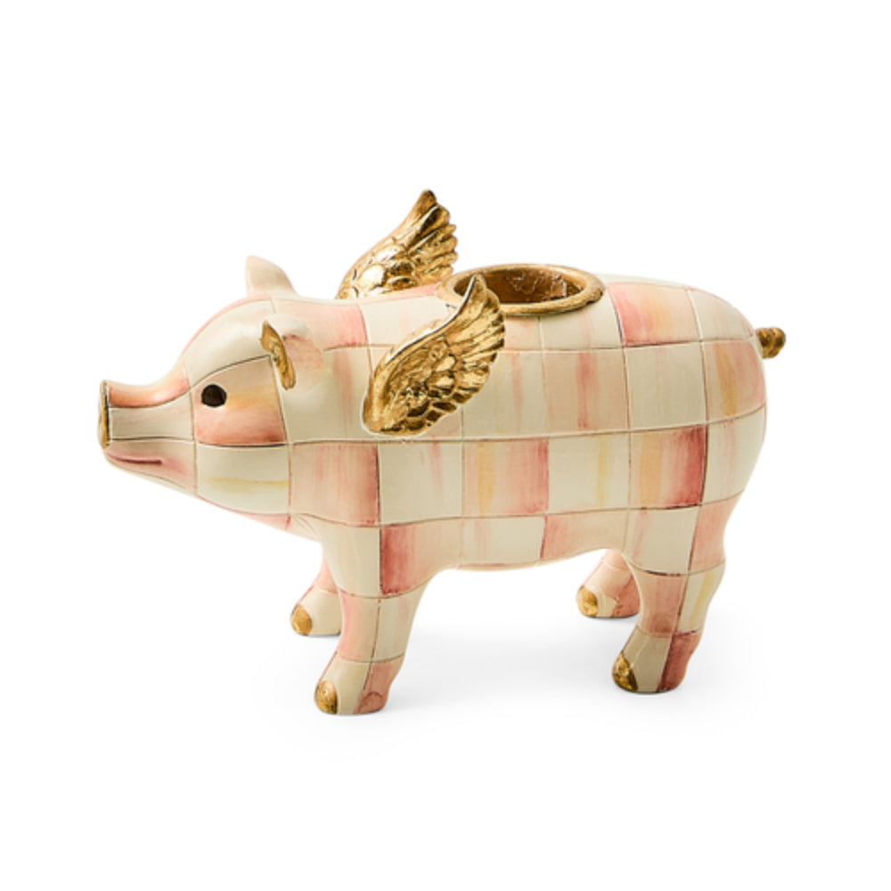 MacKenzie-Childs Rosy Check Flying Pig Candle Holder