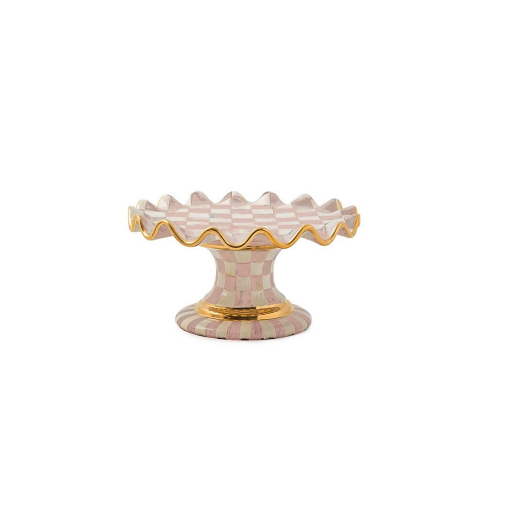 MacKenzie-Childs Rosy Check Ceramic Fluted Cake Stand