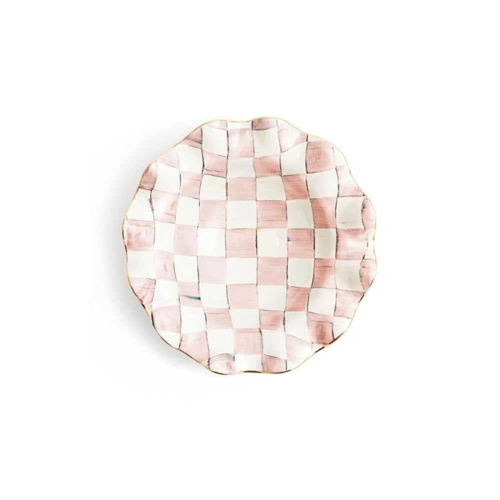 MacKenzie-Childs Rosy Check Medium Ceramic Fluted Serving Bowl