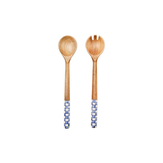 MacKenzie-Childs Royal Check Wood Salad Servers