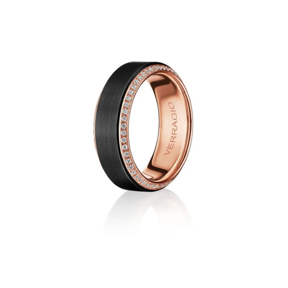 Verragio Men's 14k Gold & Black Titanium Wedding Band with Diamonds