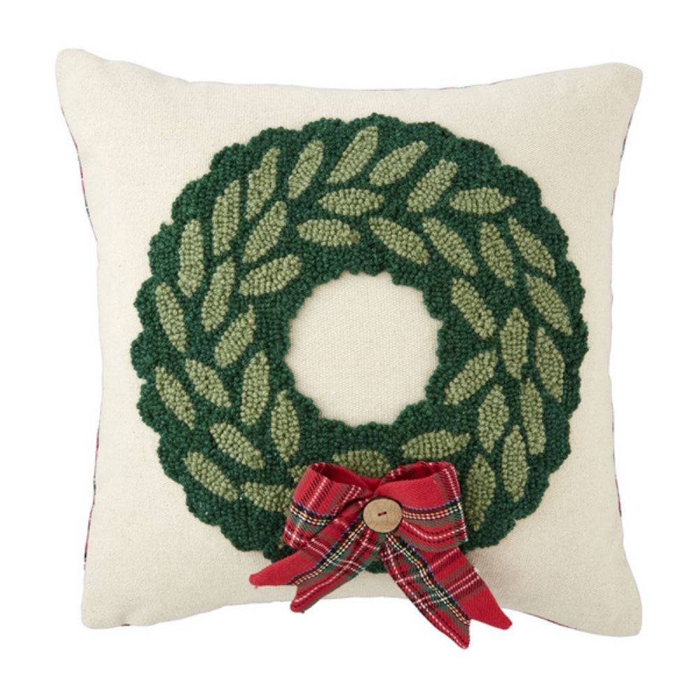 Mud Pie Christmas Wreath Hooked Pillow