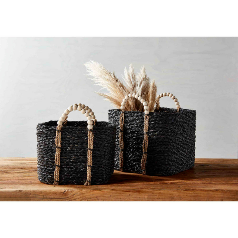 Mud Pie Bead Handle Black Basket