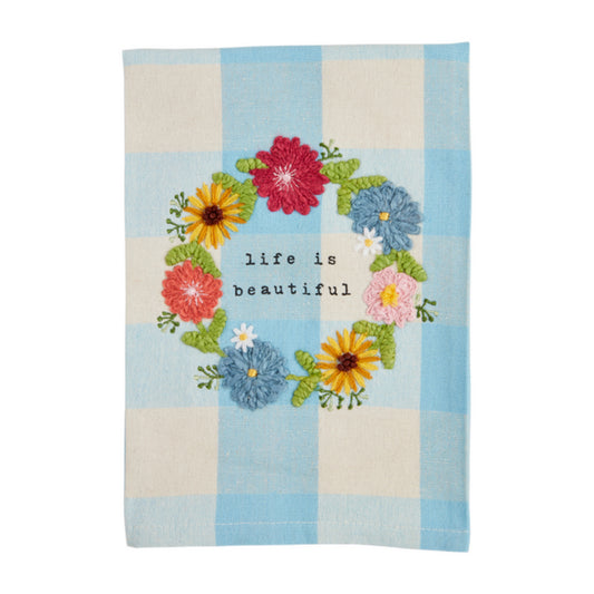 Mud Pie Life Fruity Floral Check Towel