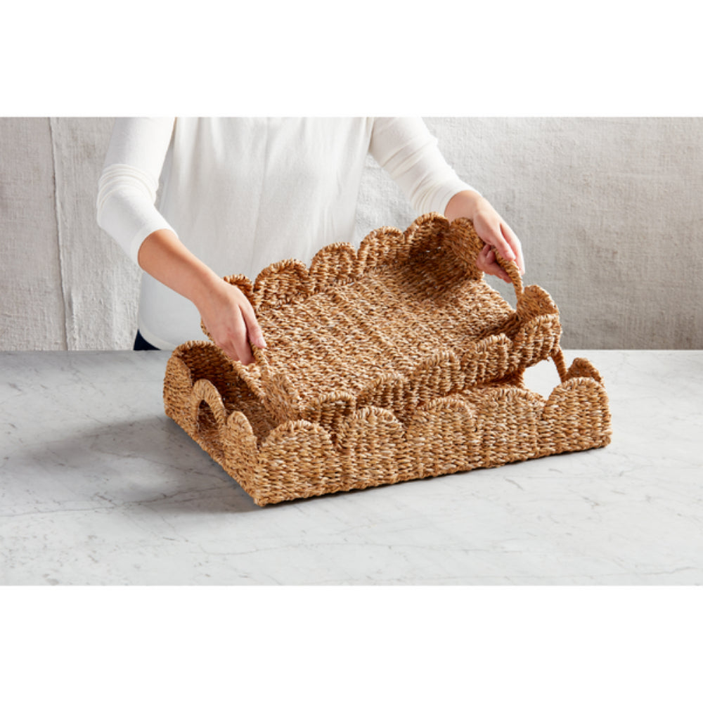 Mud Pie Nested Scallop Woven Trays Set