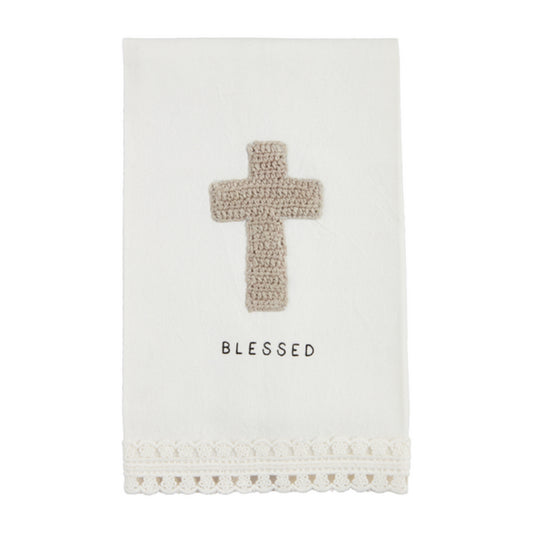 Mud Pie Blessed Crochet Trim Towel