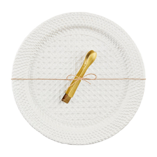 Mud Pie Woven Stoneware Round Platter Set