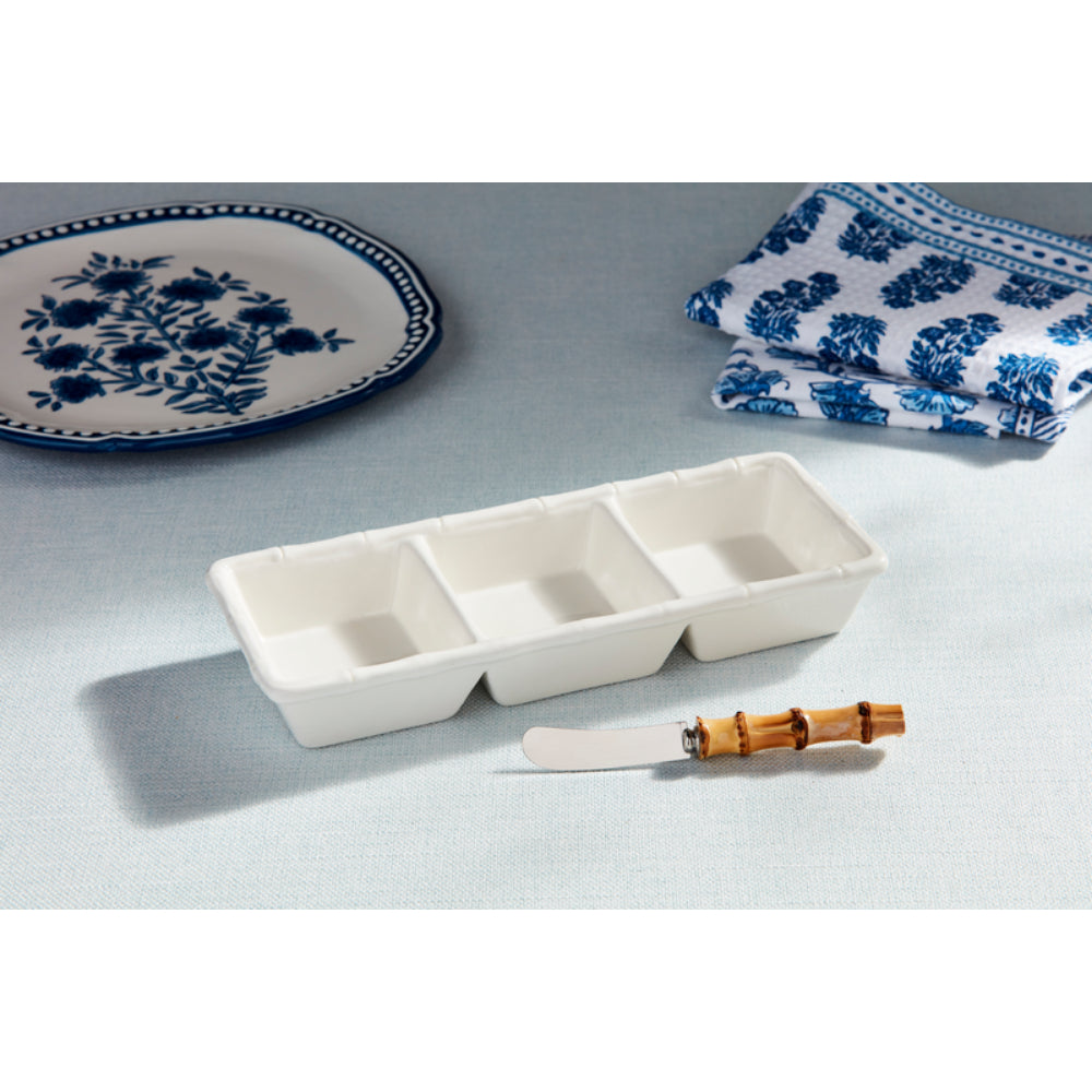 Mud Pie Ceramic Bamboo Triple Tidbit Set