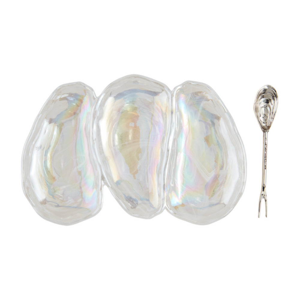 Mud Pie Glass Oyster Triple Dip Set