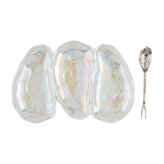 Mud Pie Glass Oyster Triple Dip Set