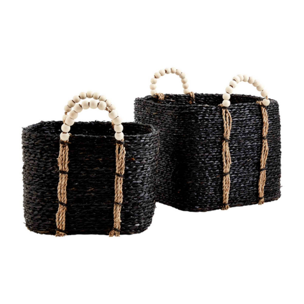 Mud Pie Bead Handle Black Basket