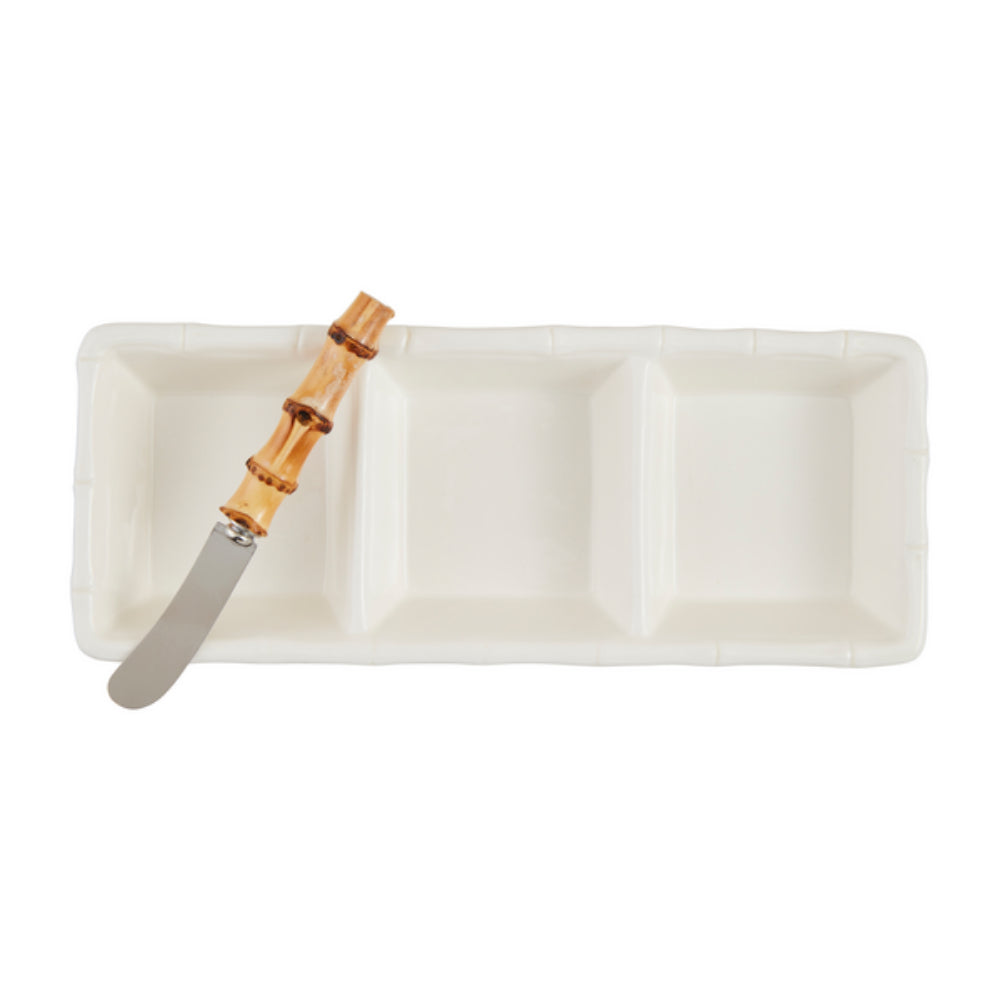 Mud Pie Ceramic Bamboo Triple Tidbit Set