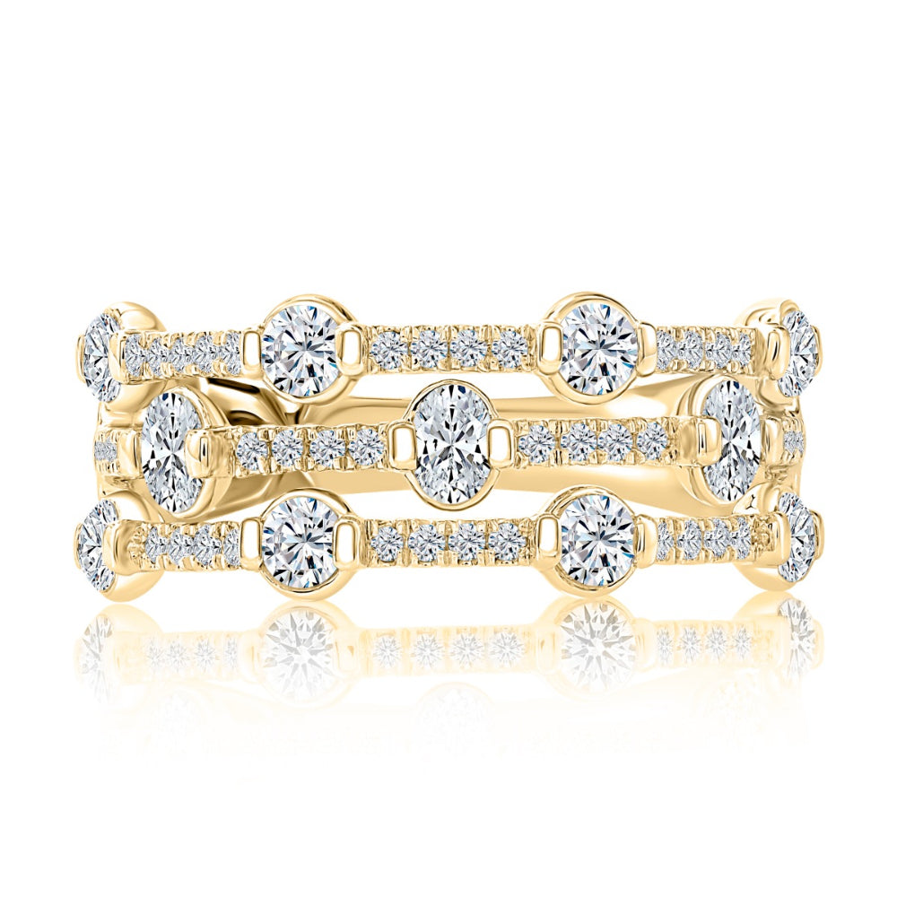 A. Jaffe 14k Gold Three Row Lotus Shared Prong Pave Band