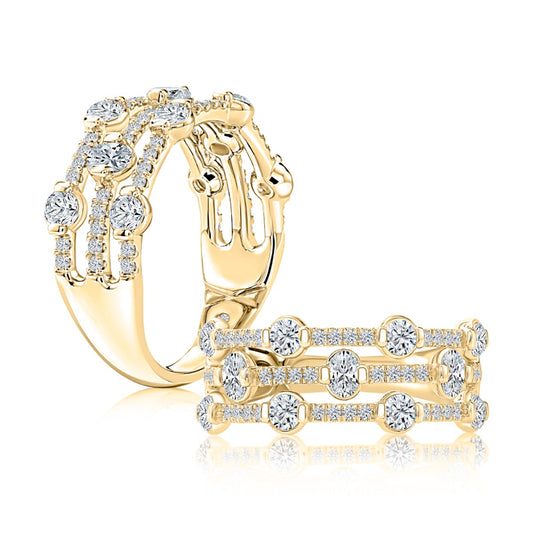 A. Jaffe 14k Gold Three Row Lotus Shared Prong Pave Band