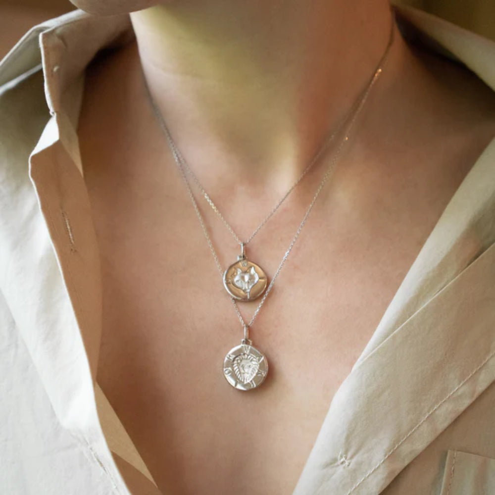 Monica Rich Kosann "Wild" Wolf Silver Itaglio Charm Pendant Necklace
