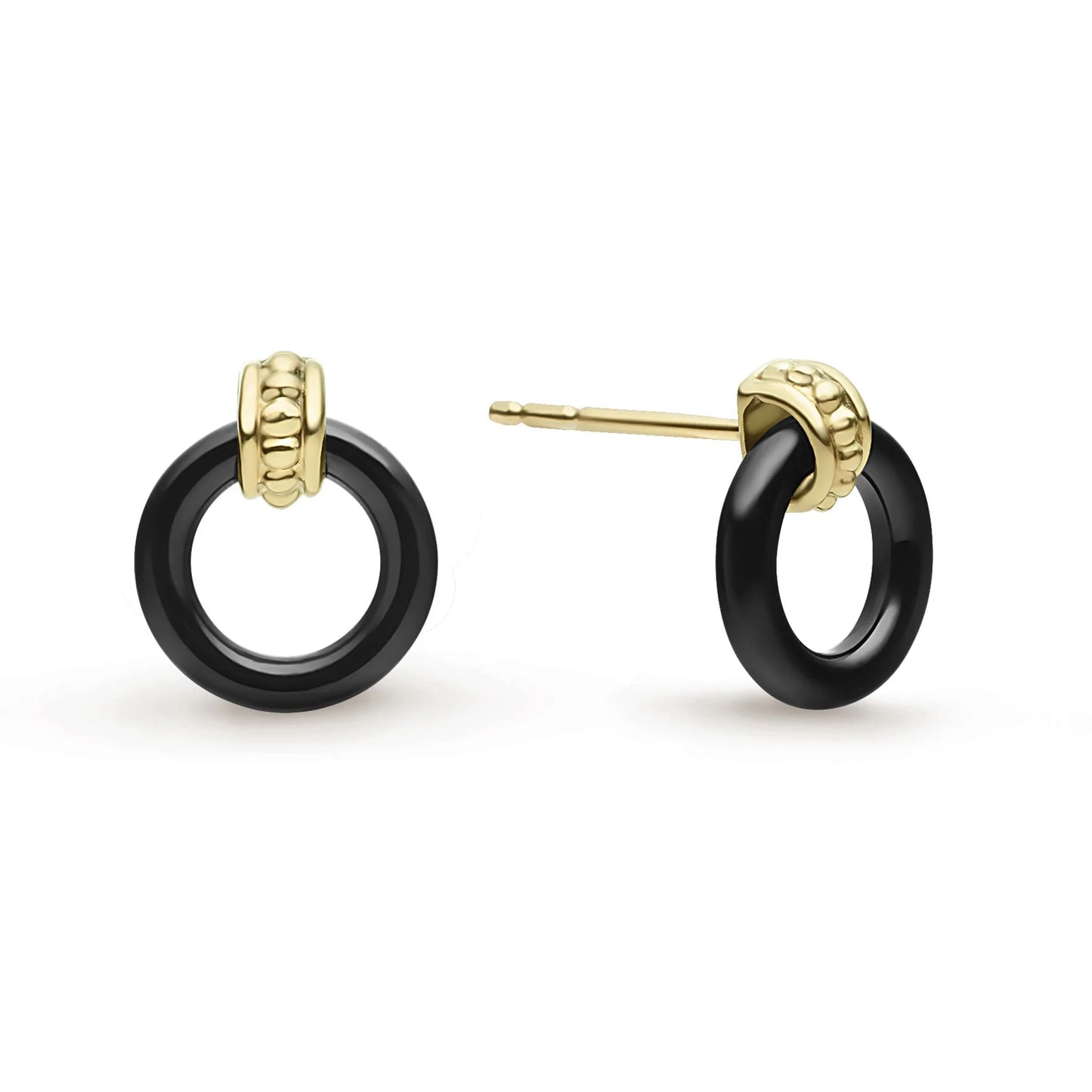Lagos 18k Gold Black Ceramic Circle Stud Earrings
