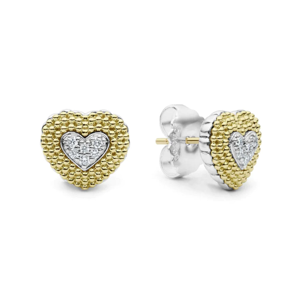 Lagos Caviar Lux Diamond Heart Stud Earrings