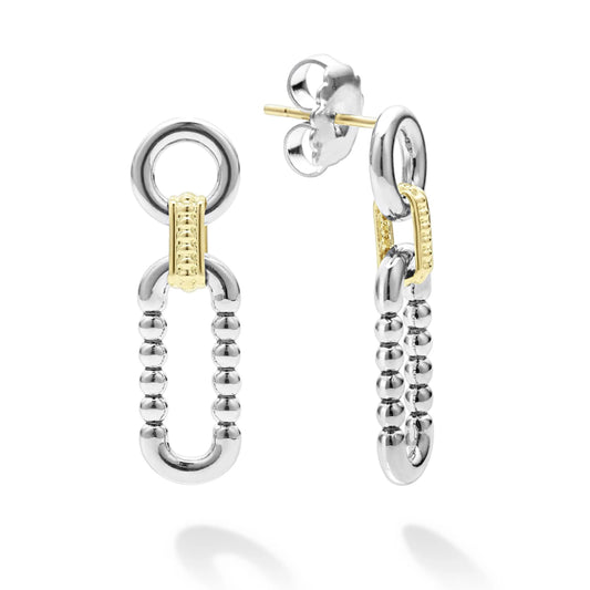 Lagos Signature Caviar Two-Tone Link Drop Earrings