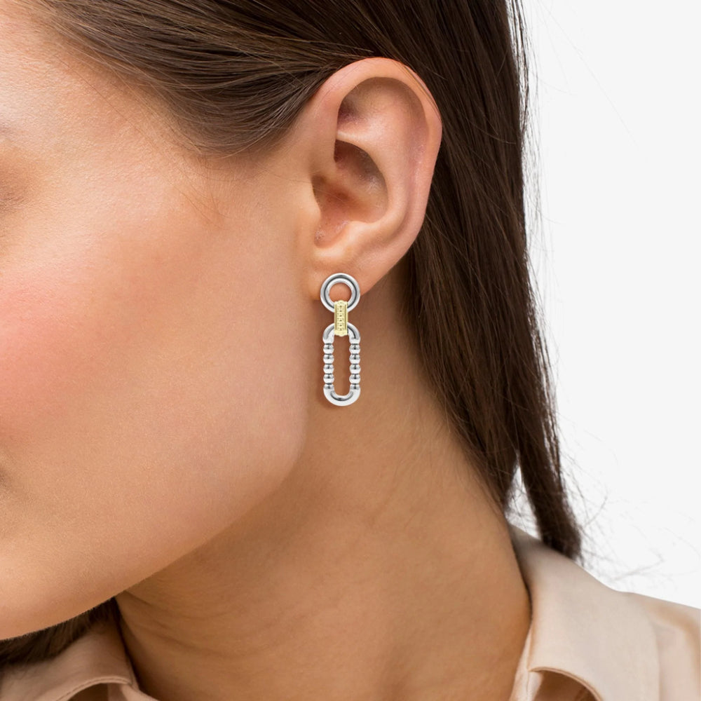 Lagos Signature Caviar Two-Tone Link Drop Earrings