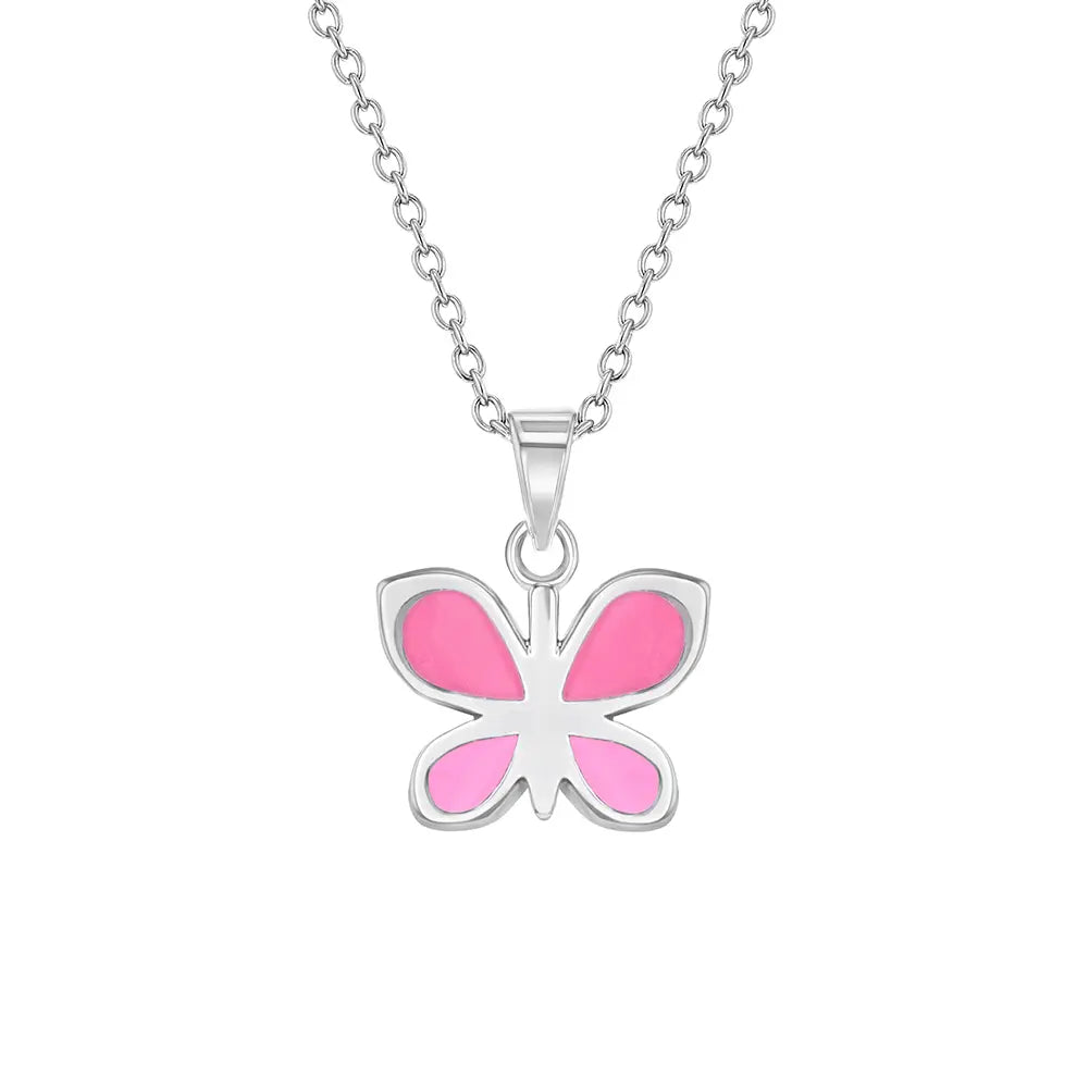 Children's Sterling Silver Pink Enamel Butterfly Necklace
