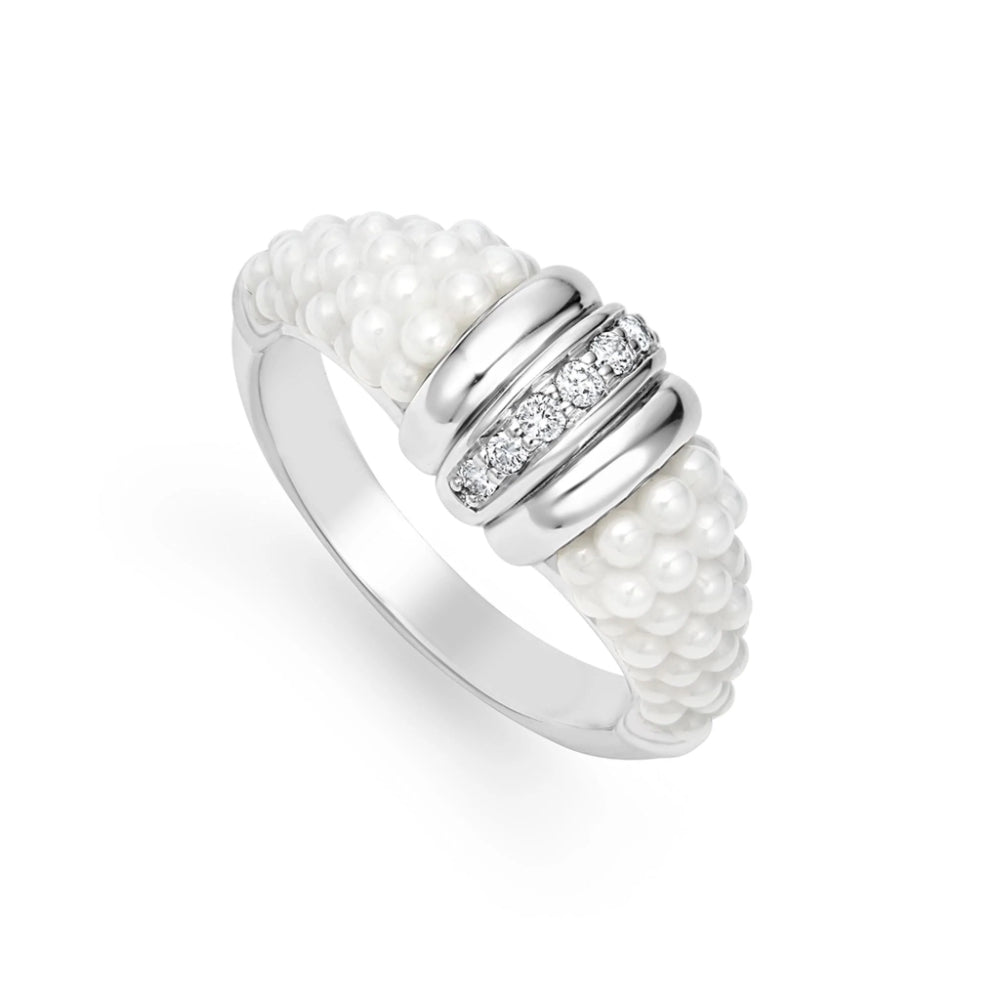 Lagos White Caviar Ceramic Diamond Stacking Ring