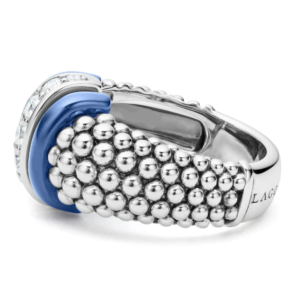 Lagos Ultramarine Blue Caviar Ceramic Diamond Ring