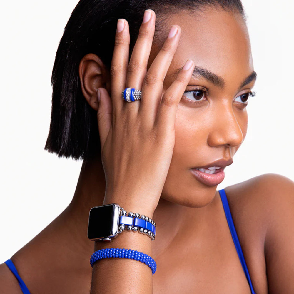 Lagos Ultramarine Blue Caviar Ceramic Diamond Ring