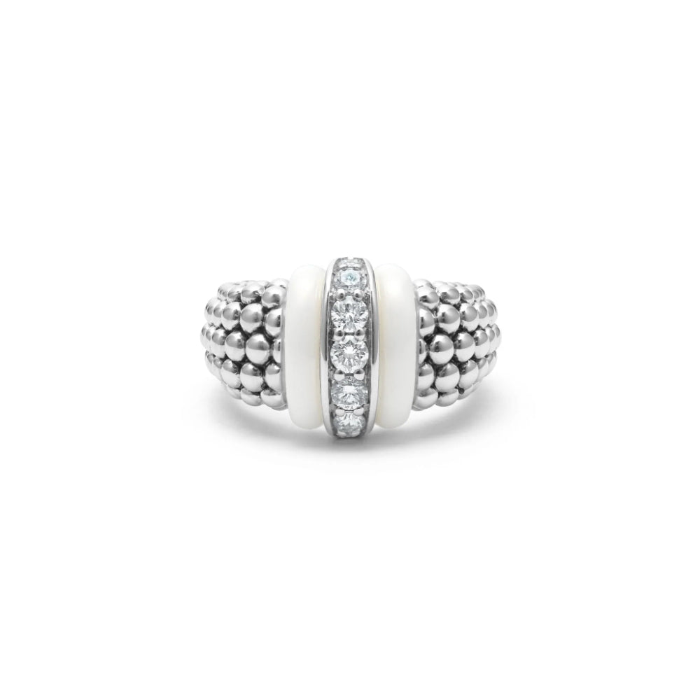 Lagos White Caviar Ceramic Diamond Ring