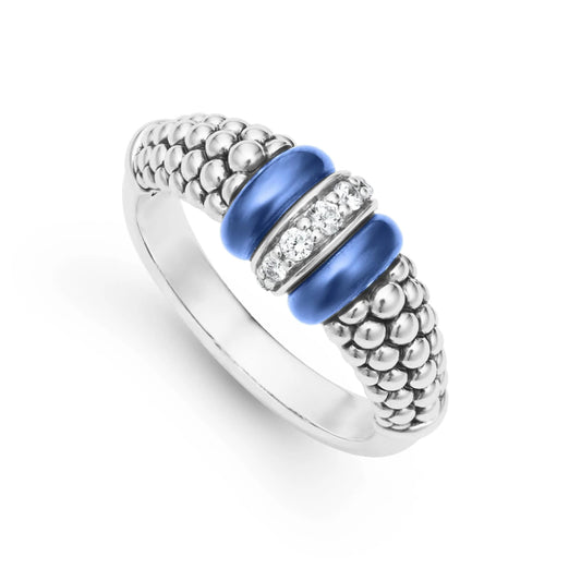 Lagos Blue Caviar Ceramic and Diamond Caviar Ring