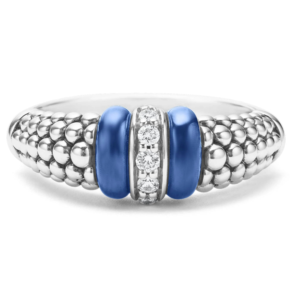 Lagos Blue Caviar Ceramic and Diamond Caviar Ring