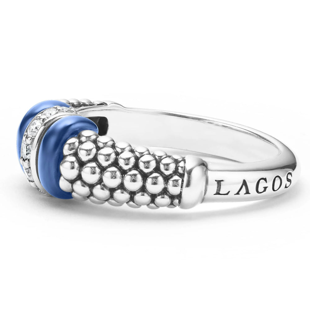 Lagos Blue Caviar Ceramic and Diamond Caviar Ring