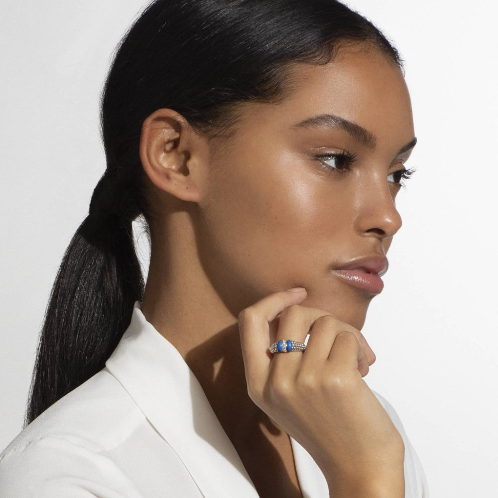 Lagos Blue Caviar Ceramic and Diamond Caviar Ring