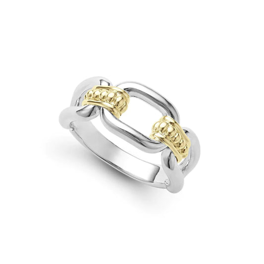 Lagos Signature Caviar Two-Tone Link Ring