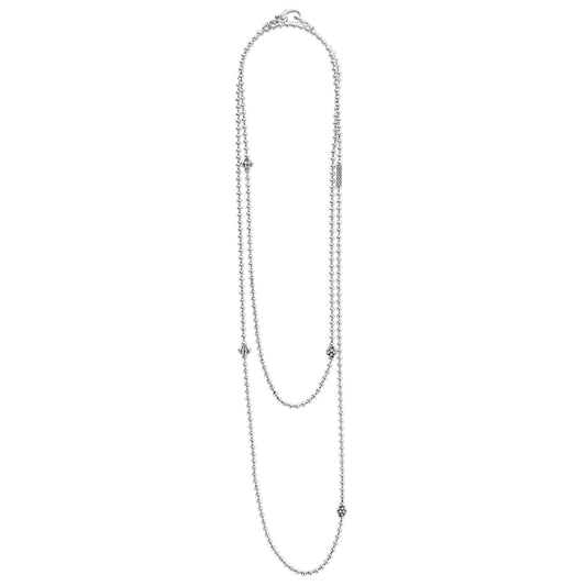 Lagos Caviar Icon Long Silver Beaded Necklace