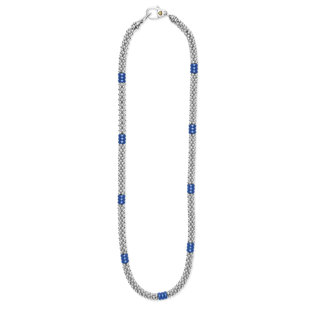 Lagos Blue Caviar Ultramarine Three Bead Station Necklace