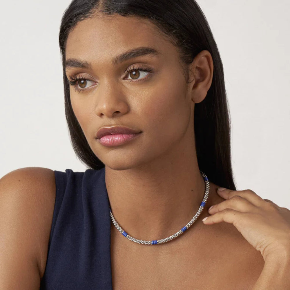 Lagos Blue Caviar Ultramarine Three Bead Station Necklace