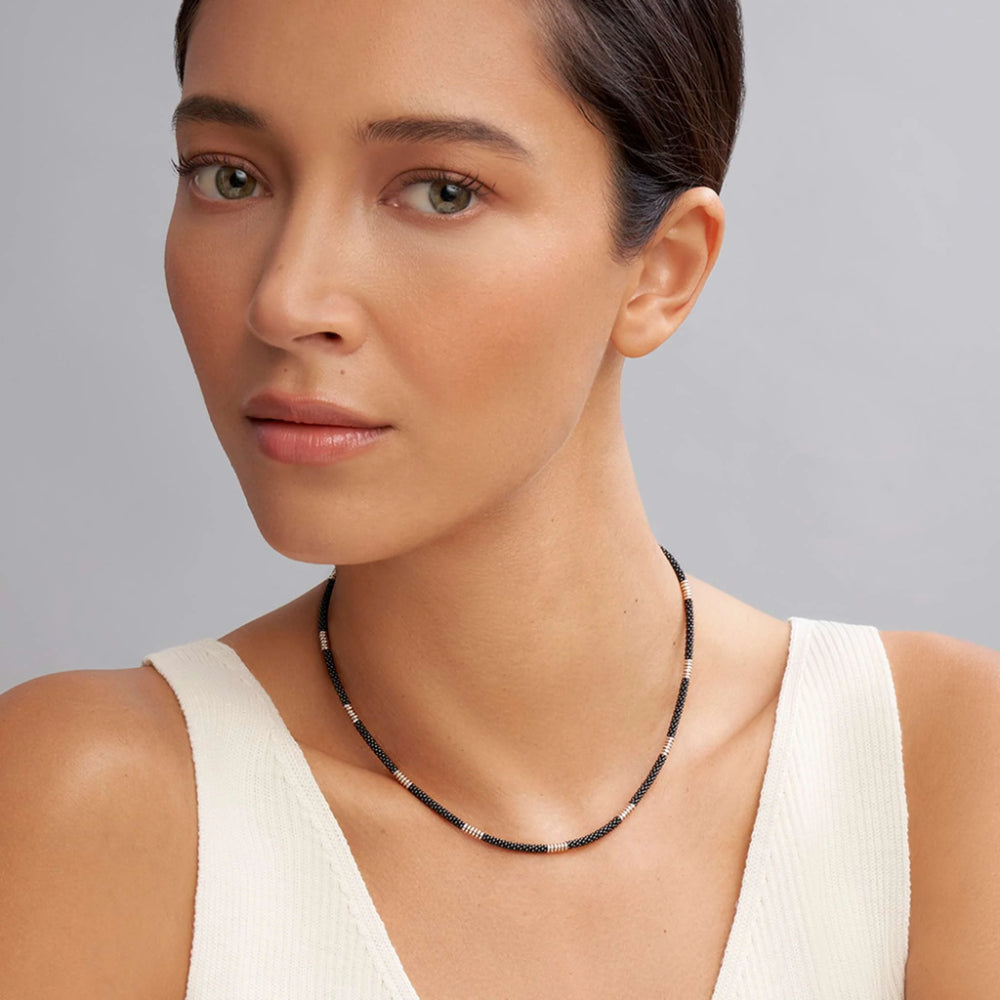 Lagos Black Caviar Silver Station Ceramic Beaded Necklace