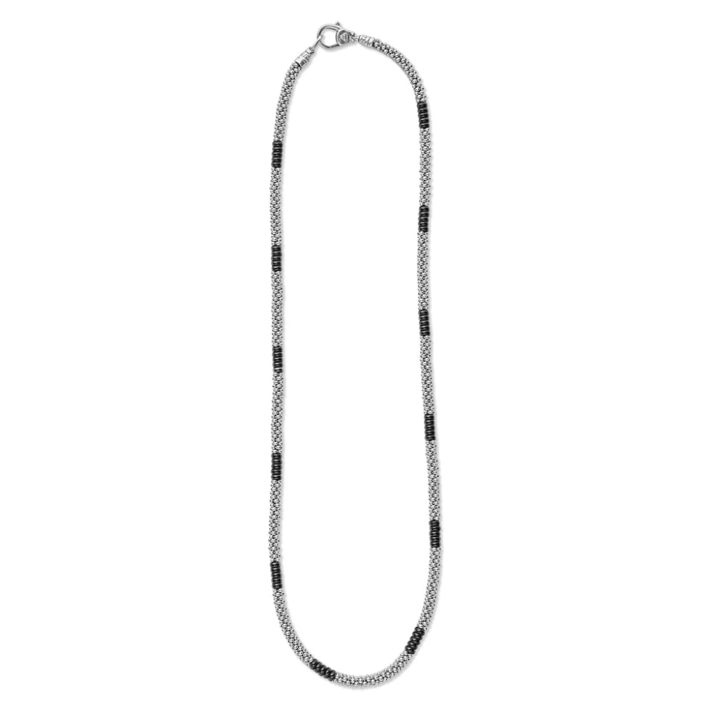 Lagos Black Caviar Silver Station Ceramic Beaded Necklace
