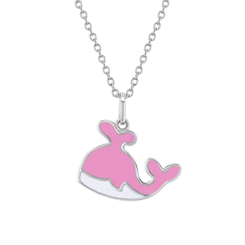 Children's Sterling Silver Happy Whale Enamel Necklace