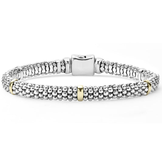 Lagos Signature Caviar Five Gold Station Caviar Bracelet, 6mm