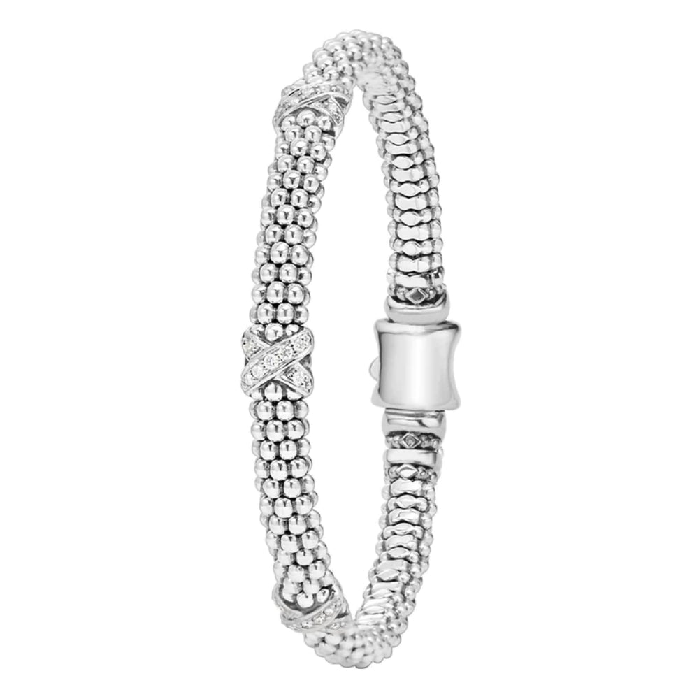 Lagos Lux Three Station Silver X Diamond Bracelet 6mm
