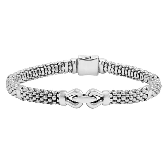 Lagos Derby Silver Caviar Buckle Bracelet, 6mm