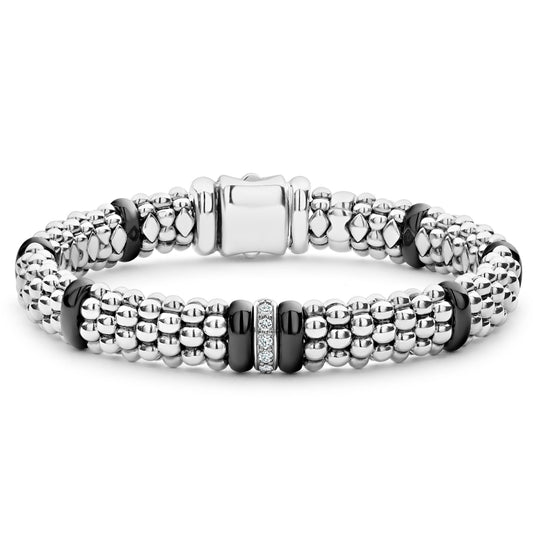 Lagos Black Caviar Single Station Diamond Bracelet, 9mm