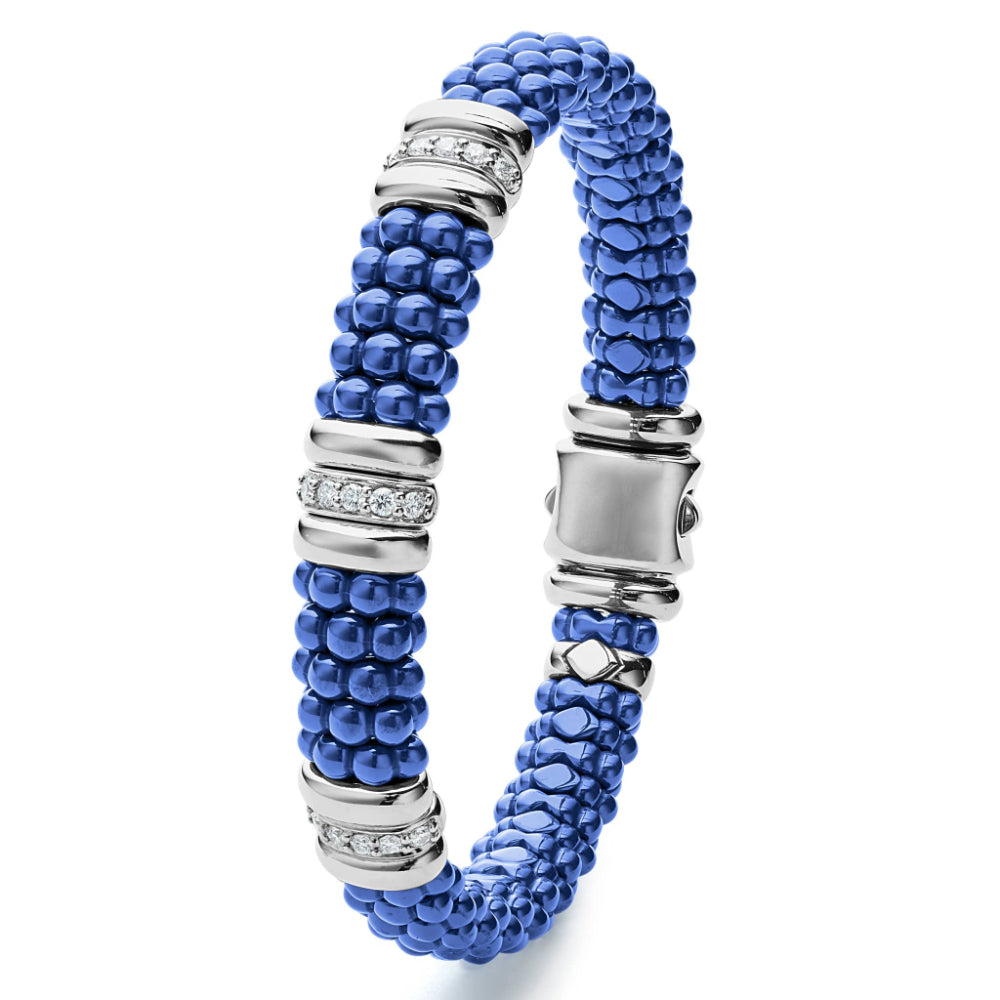 Lagos Blue Caviar 3 Station Ceramic Diamond Bracelet