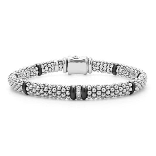 Lagos Black Caviar Single Station Diamond Bracelet, 6mm
