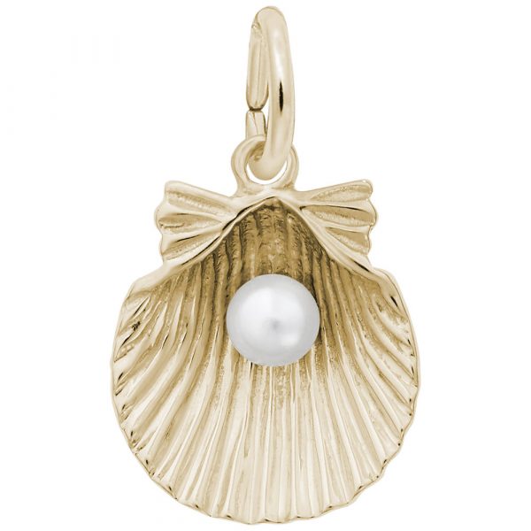 14K Yellow Gold Shell with Pearl Charm