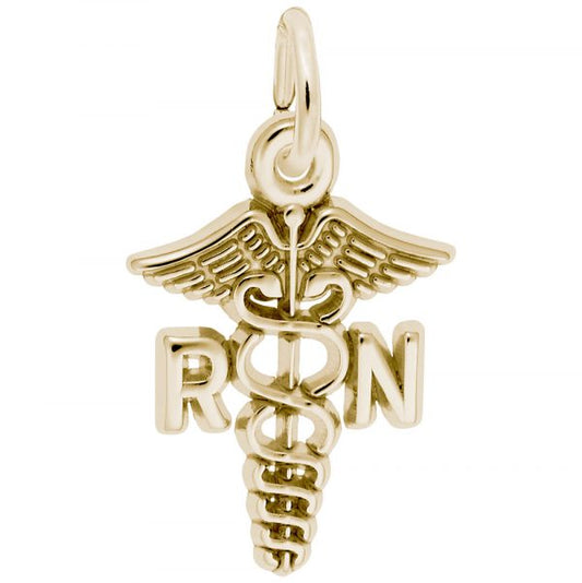 14K Yellow Gold RN Caduceus Charm