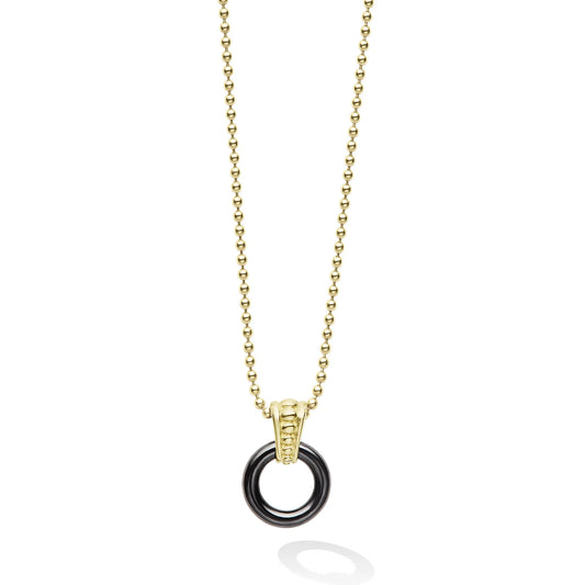 Lagos 18k Meridian Black Ceramic Circle Pendant Necklace
