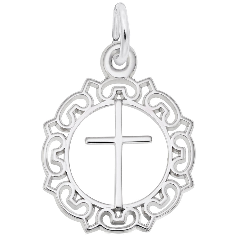 Sterling Silver Cross with Ornate Border Charm